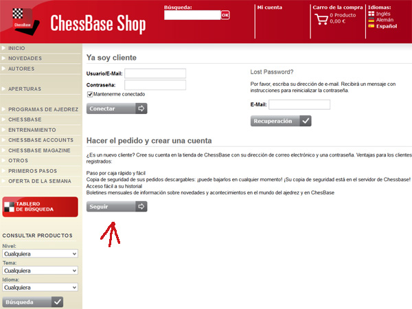 Para crear una cuenta en la tienda online de ChessBase