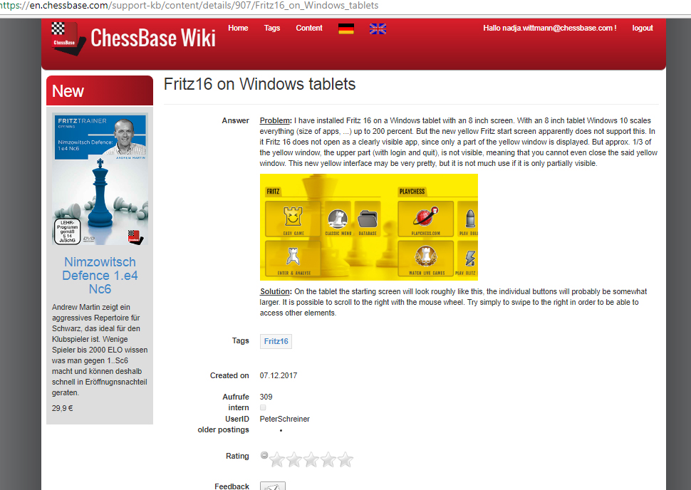 Fritz 16 en tabletas con windows