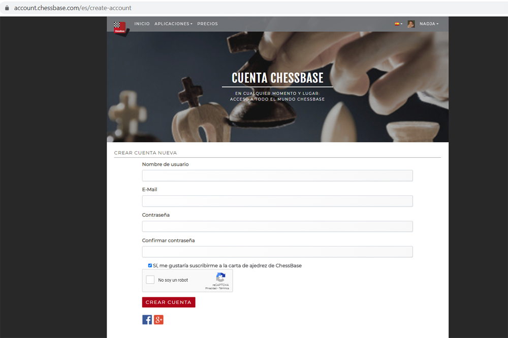 Para crear una Cuenta ChessBase