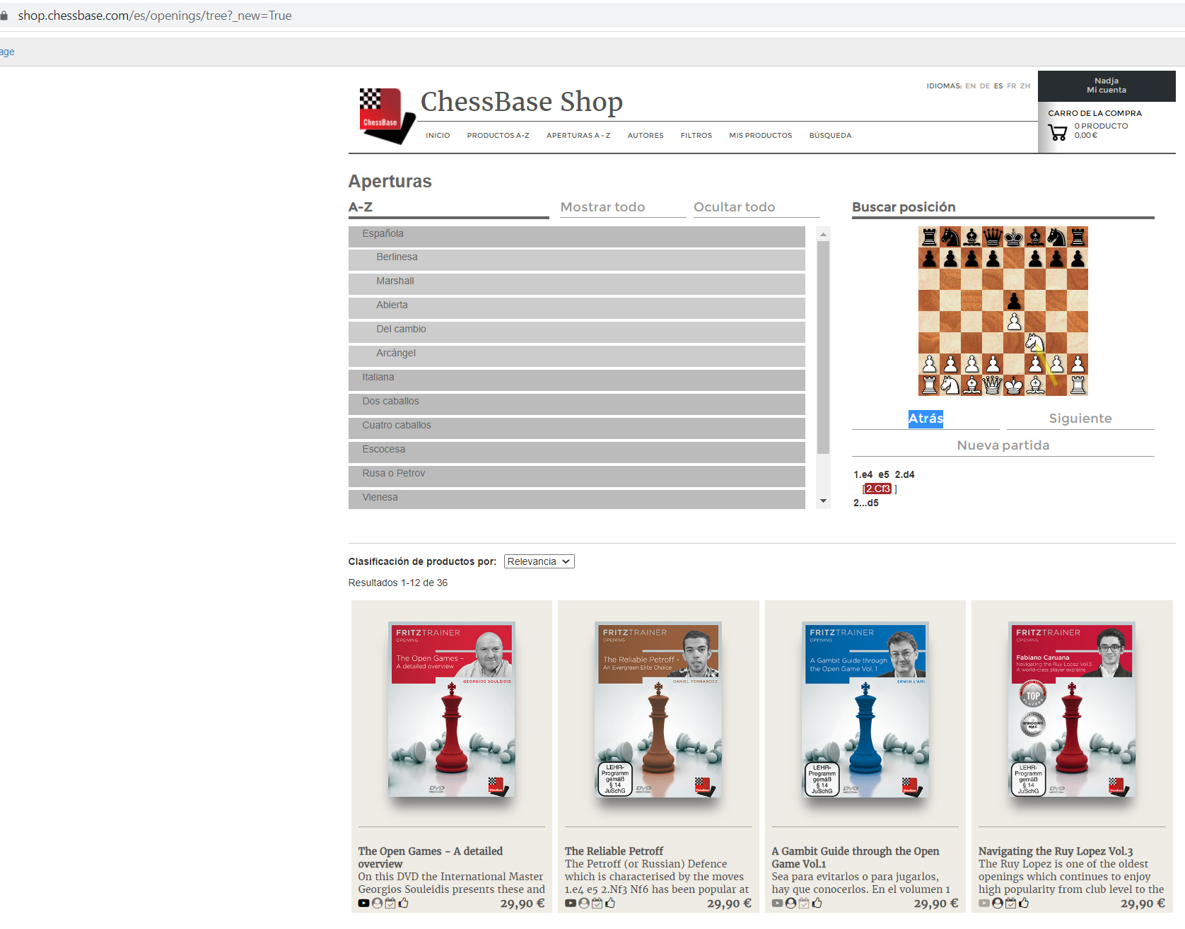 Buscar por aperturas en la tienda online de ChessBase "Shop"
