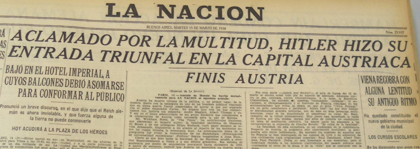 La desaparación de Austria para la Gran Alemania. La Nación, 15 de marzo de 1938