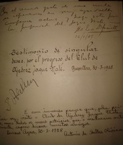 La dedicatoria de Alekhine y Salles Oliveira al Jaque Mate, 30 de marzo de 1938