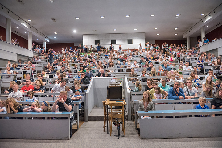 An auditorium seating 340 people. 