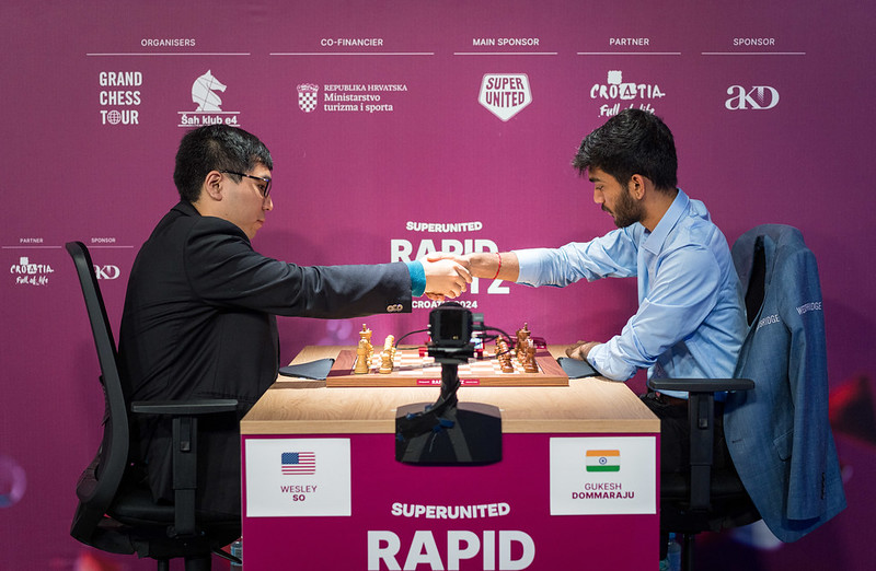 Wesley So vs. Gukesh D.  | Foto: Lennart Ootes (Grand Chess Tour 2024)