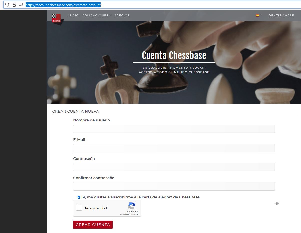 Para crear una Cuenta ChessBase