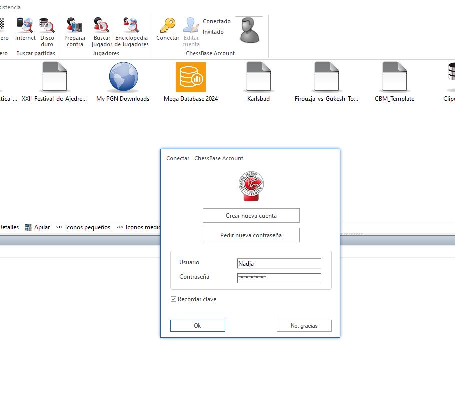 Para conectarse con ChessBase 17 con la Cuenta ChessBase