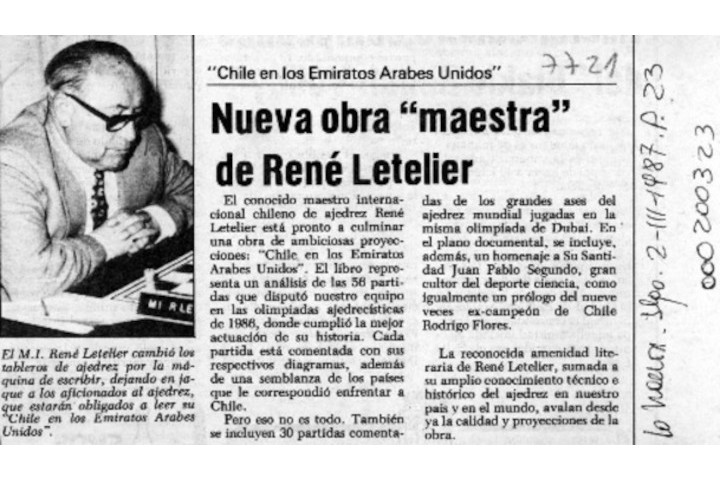 Un pequeño tributo al chileno René Letelier (1915 - 2006) | ChessBase