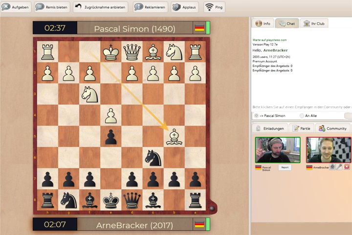 Para jugar al ajedrez online con vídeo en Playchess